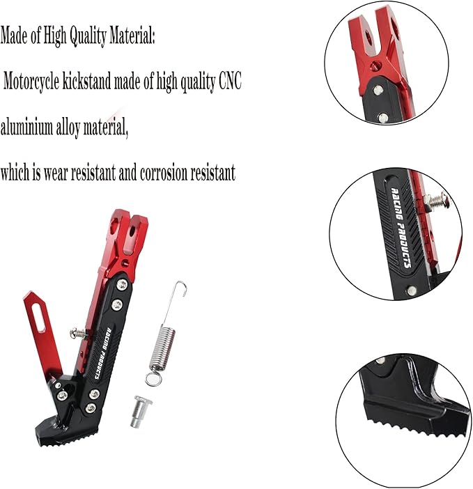 Universal Motorcycle Kickstand Accessories Motor Scooter Modified CNC Aluminum Alloy Adjustable Tripod Holder Kickstand Foot Side Support Stand Motor Scooter Motorbike Motocross Dit Pit Bike
