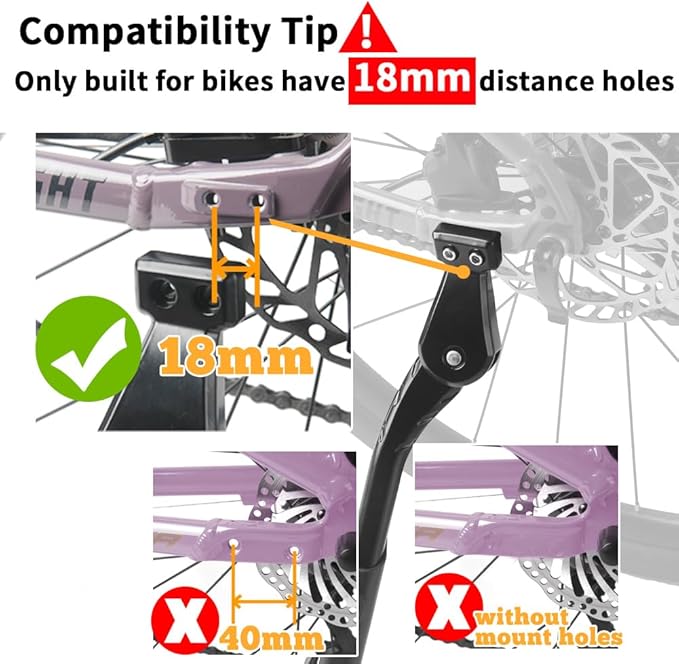 Bike Kickstand Adjustable Strong Rear Mount Aluminum Alloy Bicycle Kickstand for 26 700C 27.5 28 29 inch Electric Bike Mountain Bike Adult Bike (for 18mm hole distance only)