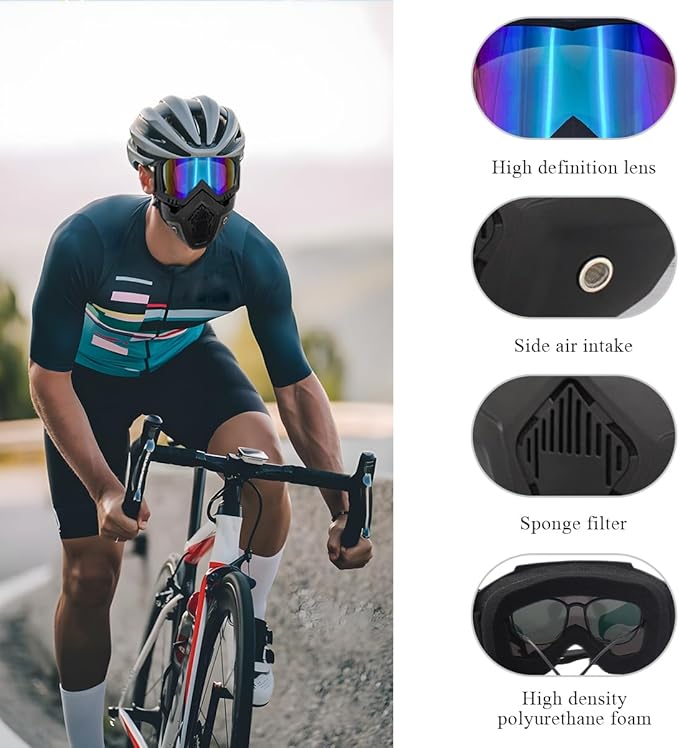 Motorcycle Helmet Goggles, Fog-Proof Goggle Face Protection Mask, Riding Racing Goggles For Men Women (Colorful)