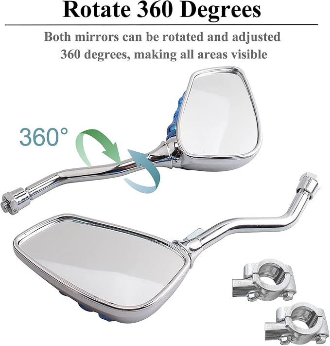 Pairs of Distinctive Skull Skeleton Hand Bicycle Mirror, Rearview Side Mirror Handlebar Mirror Mount Holder Clamp Adaptor 10mm for Scooter Moped Bike Standard Bike Motorcycle