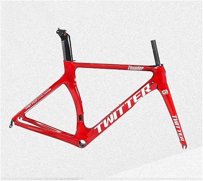 Carbon Fiber Road Bike Frameset 46/48/50/52/54cm Wind Breaking Racing Frame Internal Routing C Brake Frame Set QR 100mm/130mm (Color : Red, Size : 54cm)