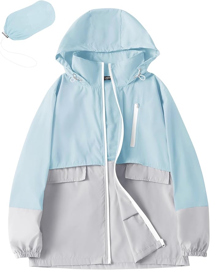 Avoogue Rain Jacket Women with Hooded Lightweight Waterproof Raincoats Packable Zipper Pockets Windbreakers