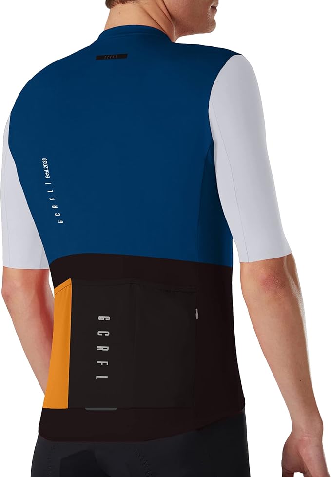 GCRFL Cycling Jersey Men Shorts Sleeves Road Bike Jersey Bicycle Tops Shirt, Zipper Pocket UPF 50+ Lightweight PRO Race Fit