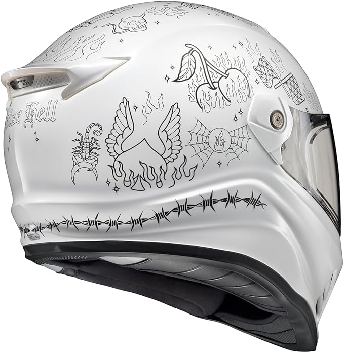 ScorpionEXO Covert FX Full Face Adult Motorcycle Helmet Street Fighter Style - Bluetooth Ready Speaker Pockets DOT ECE The Litas 2 (White - 2X-Large)