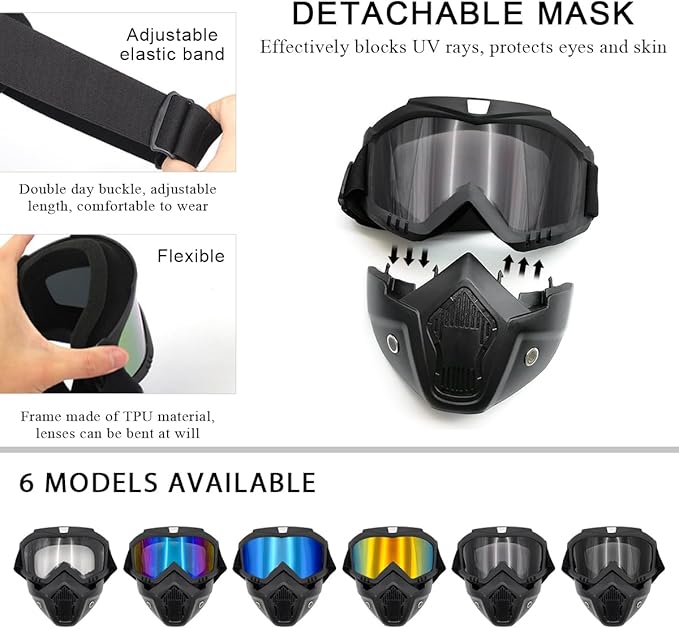 Motorcycle Helmet Goggles, Fog-Proof Goggle Face Protection Mask, Riding Racing Goggles For Men Women (Gray)