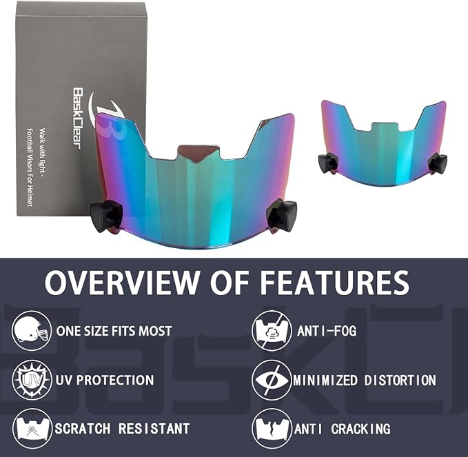 Football Visor Helmet Clear Visor, Scratch Resistant, UV Block, Anti-Fog, Anti-Cracking. Fits Youth and Adult Football Helmets.