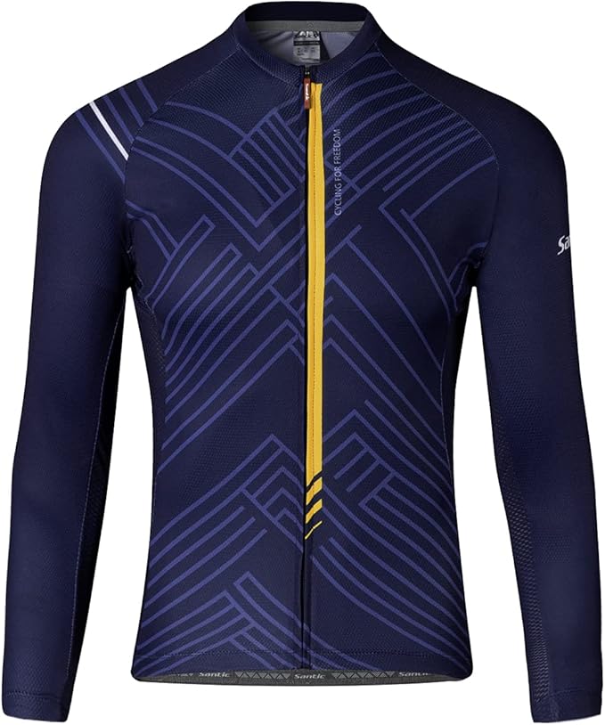 Santic Cycling Jersey Men's Long Sleeve Bike Reflective Full Zip Bicycle Shirts with Pockets