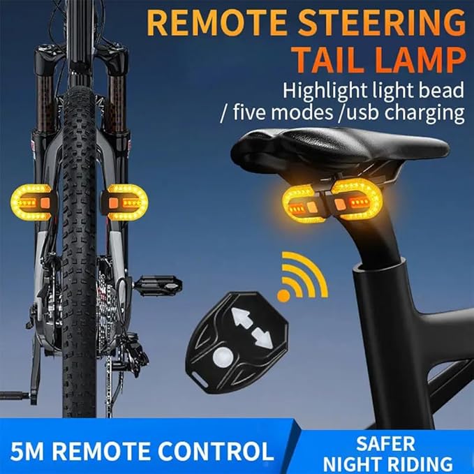 Bike Turn Signals, Bicycle Turn Signals Back with Wireless Remote Control, Rechargeable LED Rear Bike Light, IPX44 Waterproof Bike Safety Light for Night