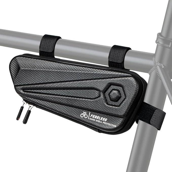 Bike Frame Bag 1.5L, EVA Hard Shell Bicycle Triangle Bag with Carbon Texture, Top Tube Cycling Storage Pouch with Reflective Logo and Side Zipper for MTB Road Bike