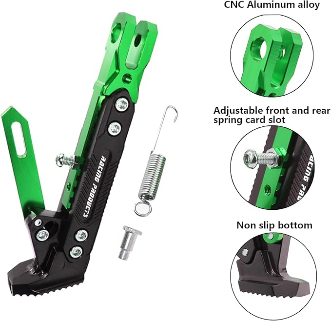 Universal Motorcycle Kickstand Adjustable Foot Side Support Parking Kickstand for Electric Motorbike Parking Foot Side Support Stand (Green)