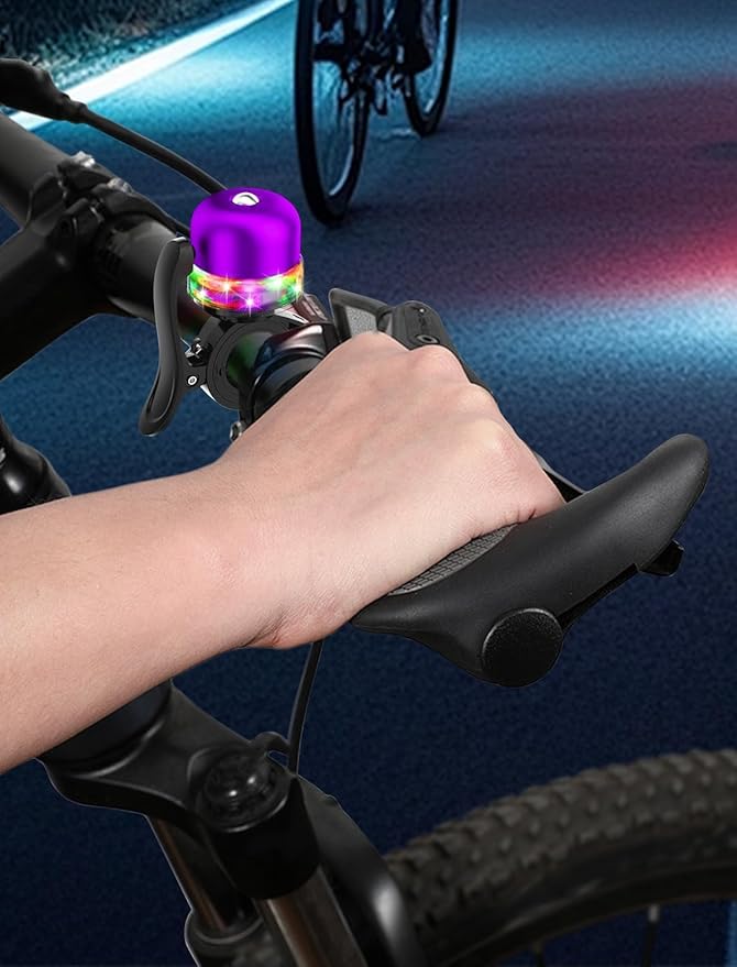 Bike Bell for Kids & Adults, Light up Bike Accessories Adjustable with Ferrules Fit for 0.74-1.25in(19-31.8mm) Bicycle Handlebars, Aluminum Made & Crisp Sound for Mountain Dirt Road Bike Ebike