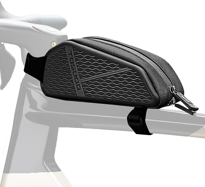 Bike Top Tube Bag, Small Front Frame Bag, Waterproof PU & EVA Hard Shell Bicycle Pouch for Phone & Tools, Cycling Accessories (1.2L)