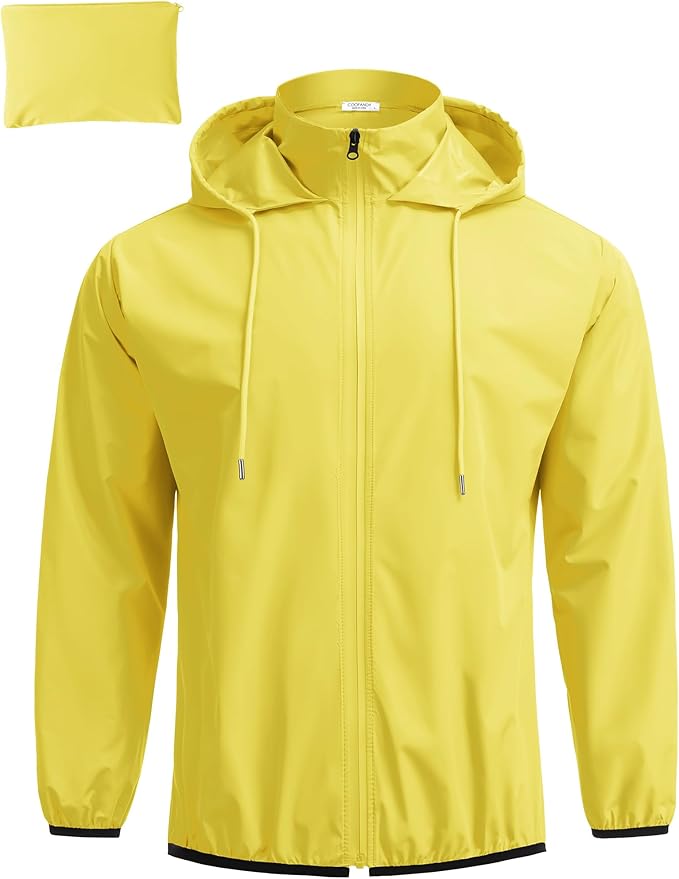 COOFANDY Men's Light Rain Jacket with Hood Packable Waterproof Raincoat Golf Rain Gear Travel Hiking Windbreaker