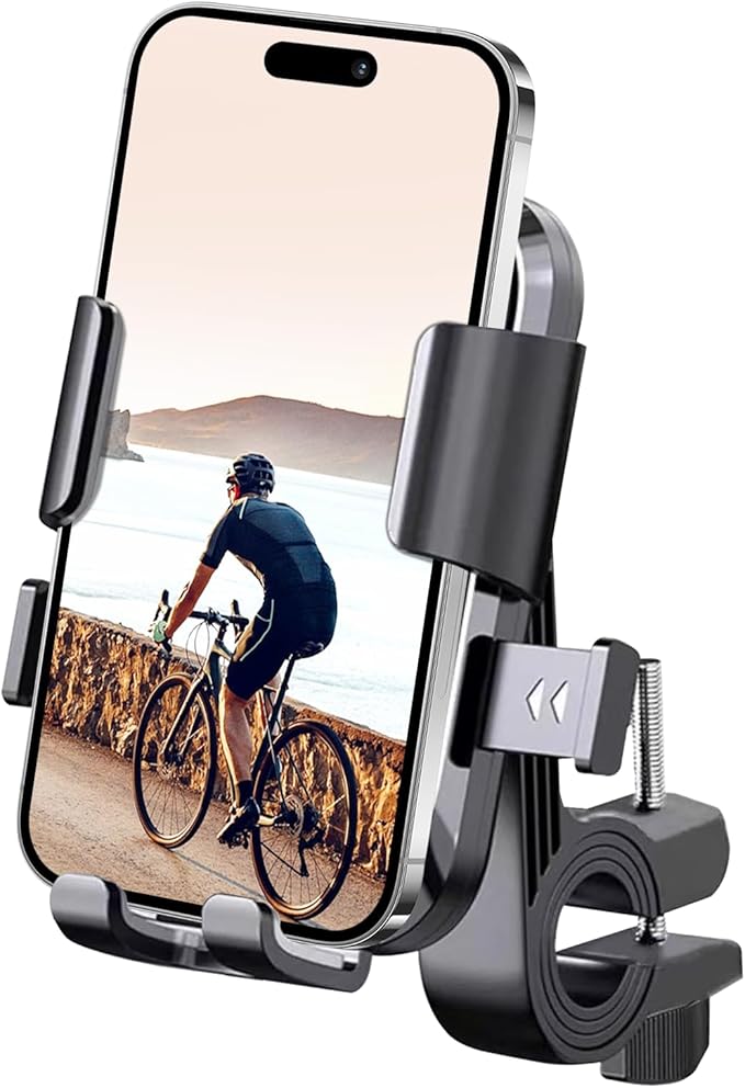 Bike Phone Mount for Motorcycle & Ebike – Anti-Shake Handlebar Phone Holder, Universal Cell Phone Mount, Easy Install, Fits iPhone & Android