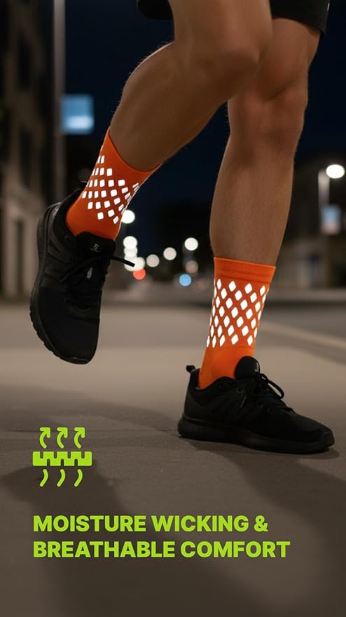 ReflecToes Reflective Socks for cycling and running - 330 Candle Power High Visibility Night Safety Gear - Biomotion Support