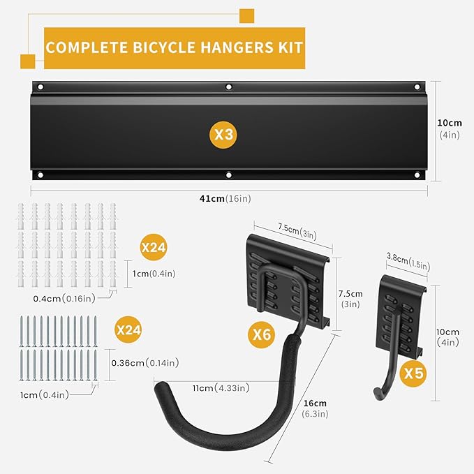 Housolution Bike Storage Rack 48Inch for 6 Bikes + 5 Helmets, Up to 500lbs, Heavy Duty Bike Hangers for Garage, Bike Hooks for Garage, Solid Steel Bicycle Storage, Bike Wall Mount, New Black