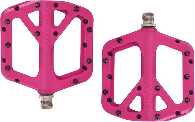 FIFTY-FIFTY Mountain Bike Pedals, Non-Slip MTB Nylon Composite, 9/16" Bicycle Pedals, Lightweight and Wide Flat Platform