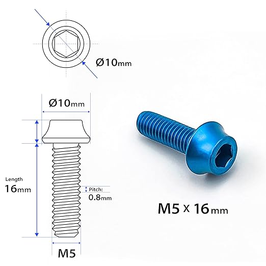 ONIPAX Aluminum Water Bottle Cage Bolts M5 x 16mm Pack of 4 pcs (Blue)