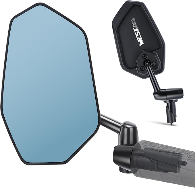 West Biking Bike Mirror, 360° Adjustable HD Shatterproof Bicycle Mirror, Aluminium Alloy Mirror Stem Provides Exceptional Stability,Handlebar-End Rear-View Mirror Suitable For E-Bike(Left)