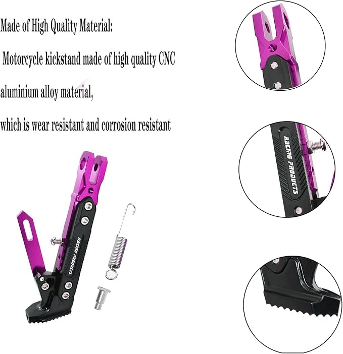 Universal Motorcycle Kickstand Accessories Motor Scooter Modified CNC Aluminum Alloy Adjustable Tripod Holder Kickstand Foot Side Support Stand Motor Scooter Motorbike Motocross Dit Pit Bike