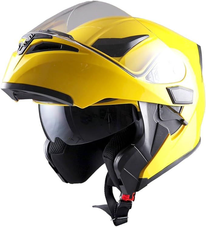 1Storm Motorcycle Modular Full Face Helmet Flip up Dual Visor Sun Shield: HB89 Glossy Yellow