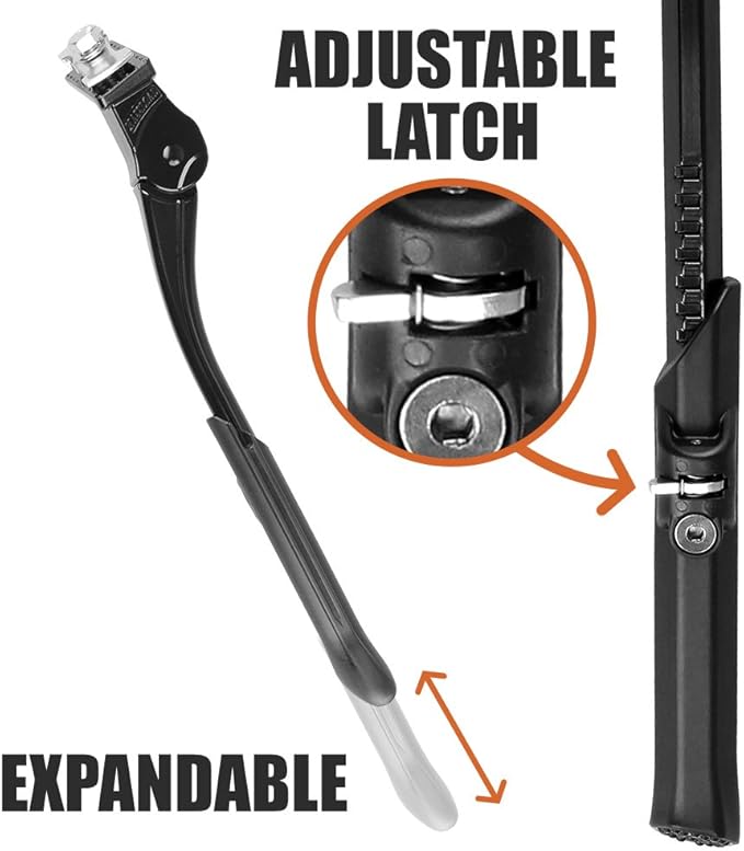 BV Rear Bike Stand for 24”-29” - Adjustable Bikes Kickstand for Adult Bike with Non-Slip Foot & Spring-Loaded Latch for Stable Any-Angle Stance - Bicycle Stand for Mountain, City & Hybrid Bikes