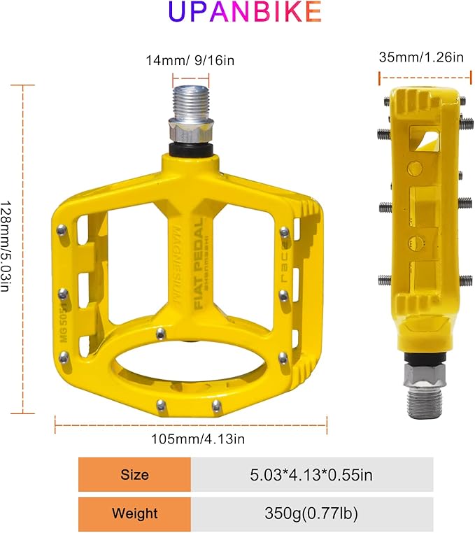 UPANBIKE Magnesium Alloy Bike Pedals 9/16'' Spindle Bearing High-Strength Non-Slip Large Flat Platform for Mountain Bike Road Bicycle