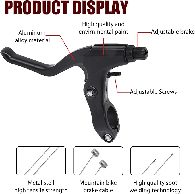 Complete V Bike Brake Set, Front and Rear Bike MTB Brake,Inner and Outer Callipers Cables Lever Kit with Calipers Levers Cables Multi-Tool Wrenches (Black)