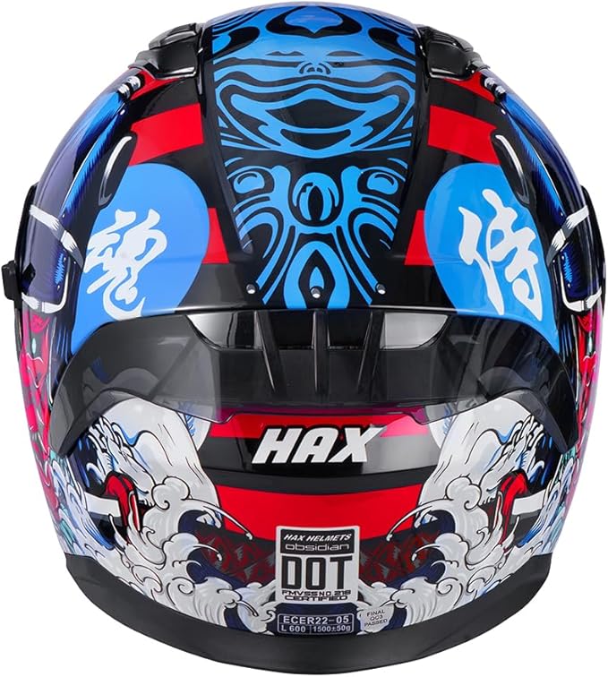 HAX Obsidian Full Face Dual Visor Adult Motorcycle Helmet for Motorbike Street Bike with Pinlock Ready DOT Approved Samurai Red M