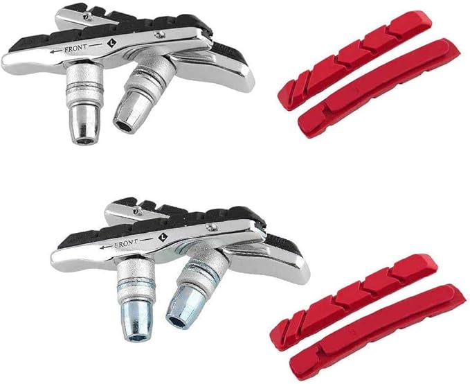 2 Pair Bike Brake Pads Set Bicycle V-Brake Blocks with 4 Replacement Pads Hex Nuts and Shims Included for MTB Road Mountain Bicycle-70mm