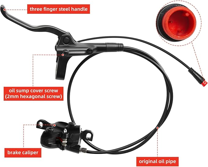 MT200 E-Bike Hydraulic Disc Brakes Set, 2-Pin 2-Piston Ebike Hydraulic Brakes Set with 180mm Rotors, Pre-Bled with Mineral Oil Electric Power-Off Hydraulic Brakes for eBike, MTB, Electric Scooters