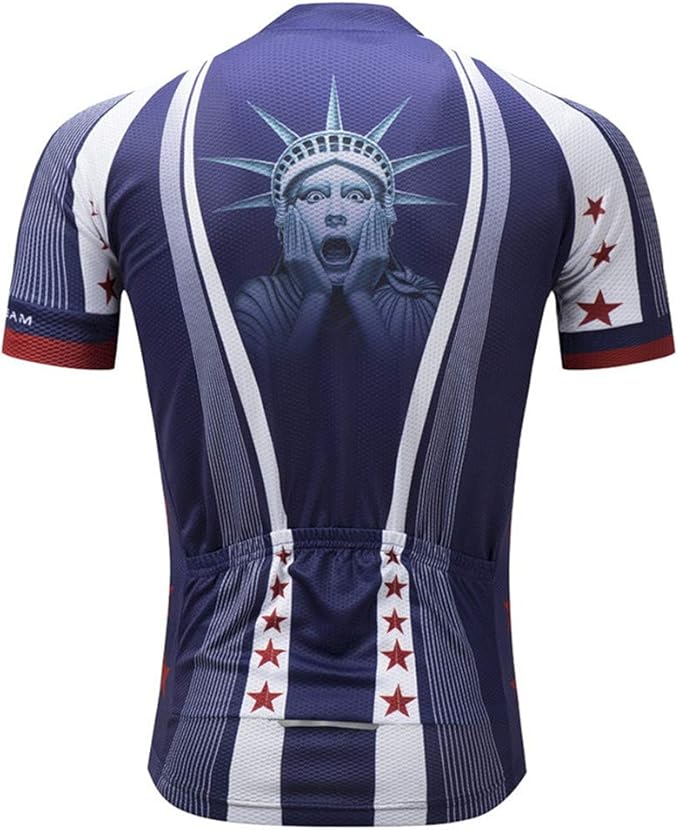 JPOJPO USA Cycling Jersey Men Short Sleeve Bike Shirts Biking Jersey Summer American Bicycle Tops with 3 Pockets Reflective