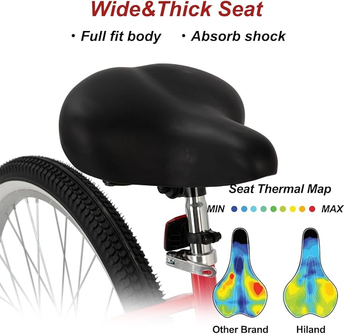 HILAND 26 Inch Womens Beach Cruiser Bike, Single Speed Commuter Bicycle with Rear Coaster Brake, Low Step-Through Frame, Comfortable Seat with Dual Springs, City Hybrid Bike for Women Men Adult