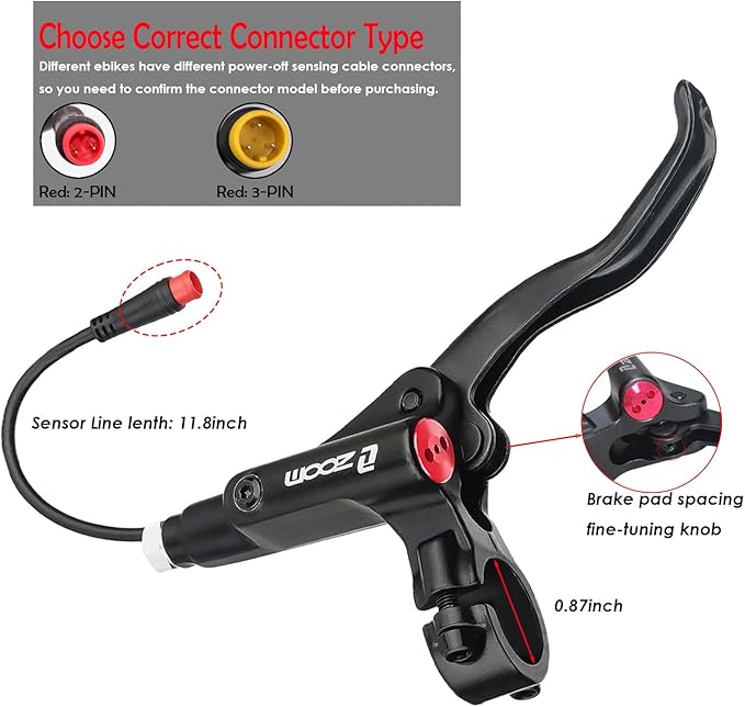 Zoom eBike Hydraulic Brake Upgrade Kit – 2/3 PIN Male Waterproof Power-Off Sensor Connector, Pre-Bled Brake Levers & Calipers with 160mm Rotors