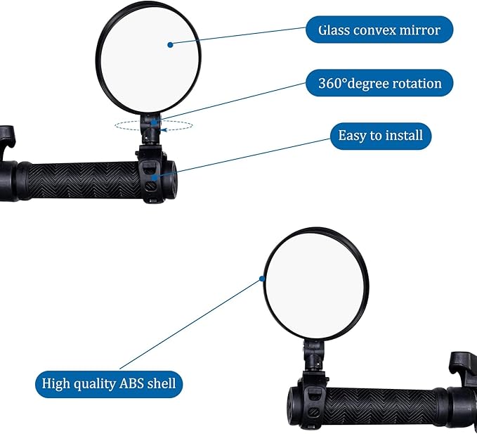 2Pack Universal Bicycle Rearview Mirrors, 360˚Rotatable Bar End Bicycle Mirrors, Wide Angle Convex Bike Mirror for 15-35 mm Handlebar Bikes