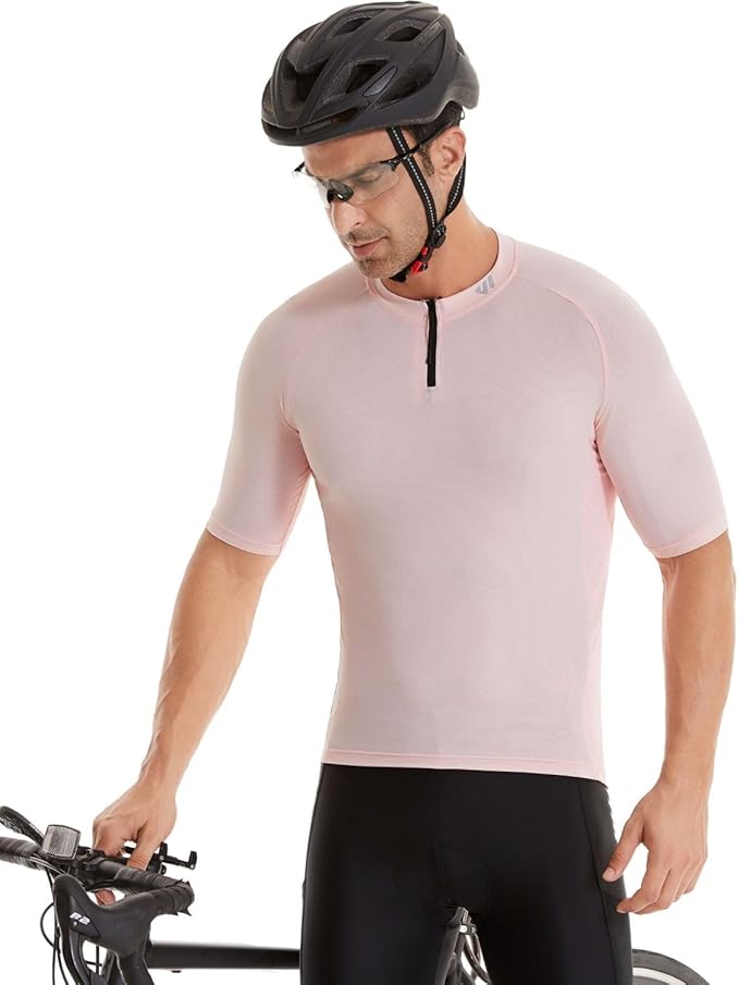 Wulibike Cycling Jersey Men Short Sleeve, Road Bike Shirts 1/4 Zipper with Pockets, Bicycle Clothing Breathable Quick Dry
