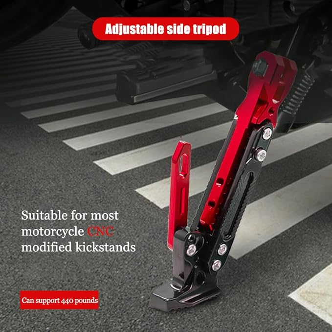 Motorcycle Kickstand for KTM 1050 Adventure/1090 Adventure/1090 Adventure R/1190 Adventure/RC8, Adjustable Universal Aluminum Side Stand for Motorbike Heavy Duty Parking Support Foot,A/Red