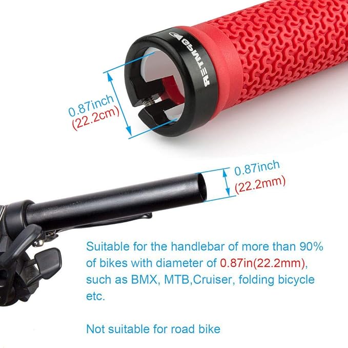 Bike Handlebar Grips, Single Lock on Bicycle Handle Bar, for BMX, Mountain, MTB, Beach Cruiser, Scooter, Folding Bike, Soft Non-Slip-Rubber Hand Grip Comfortable Ergonomic