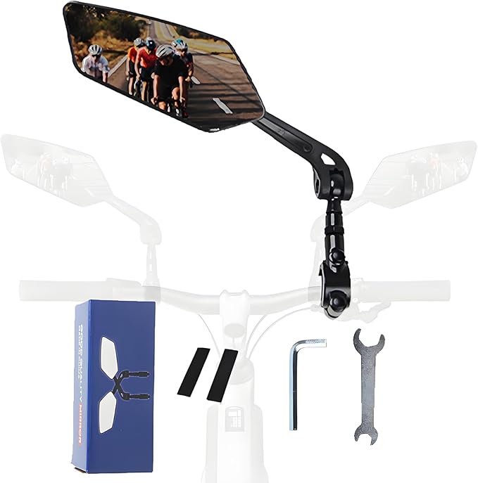 Foldable mirror for mountain bikes, 360-degree rotatable mirror, Bicycle Mirrors for Handlebars with Retractable & 360 ° Adjustable Lens（Left）
