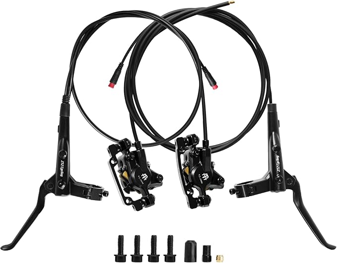 E-Bike Hydraulic Disc Brake Set, 2-PIN 2-Pistons Electric Power-Off Hydraulic Brakes Set, Left Front 950mm Right Rear 1880mm Pre-Bled with Mineral Oil Brakes Kit for eBike, MTB, Scooters