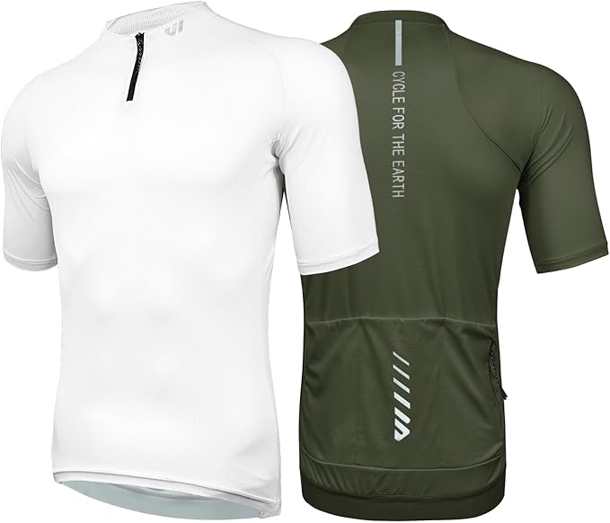Wulibike Cycling Jersey Men Short Sleeve, Road Bike Shirts 1/4 Zipper with Pockets, Bicycle Clothing Breathable Quick Dry