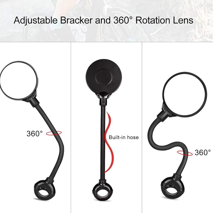 AtfArt Bike Mirror Handlebar Mount HD Bike Rear View Mirror Bicycle Mirrors for Handlebars Adjustable Rotatable Bike Mirrors Ride Safely (A-2 Pcs Black Long Mirror)
