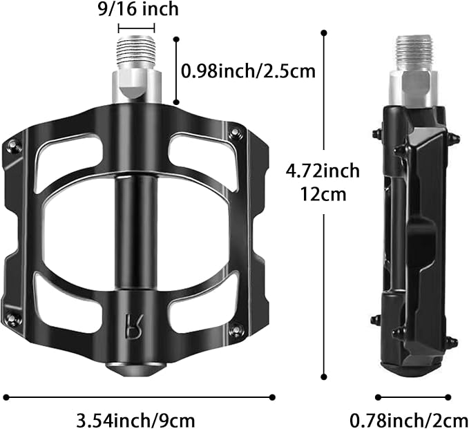 Mountain Bike Pedals MTB Pedals Bicycle Flat Pedals, Universal Lightweight Aluminum Alloy Bicycle Platform Pedals with 16 Anti-Skid Nails & 4 Bearing for Road BMX MTB 9/16"