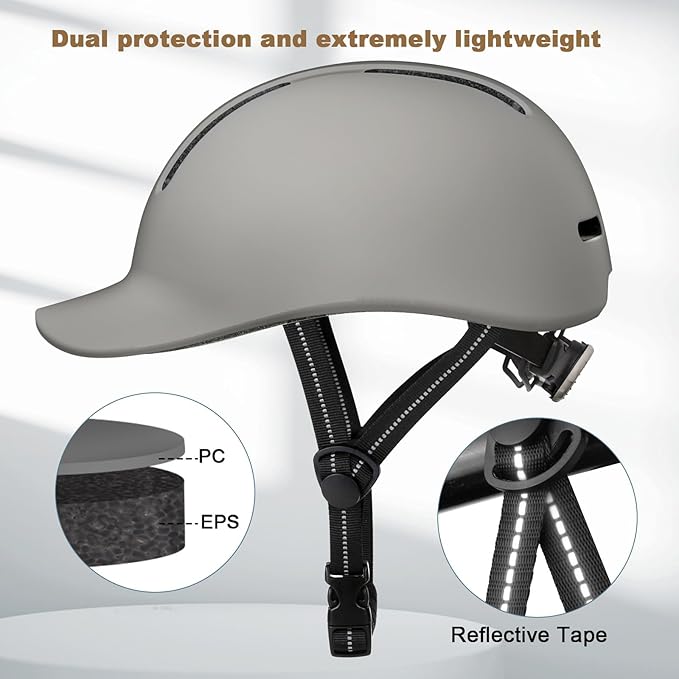 Shinmax Adult Bike Helmet for Men & Women - Lightweight Adjustable Baseball Cap Style Cycling Helmet with Reflective Strip, Perfect for Urban Commuter & Road Biking