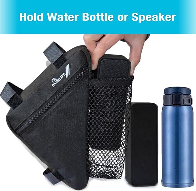 Bike Triangle Frame Bag with Bottle/Mini Speaker Holder - Bicycle Cycling Storage Triangle Top Tube Front Pouch Saddle Bag for Road and Mountain Bikes (Bag Only)