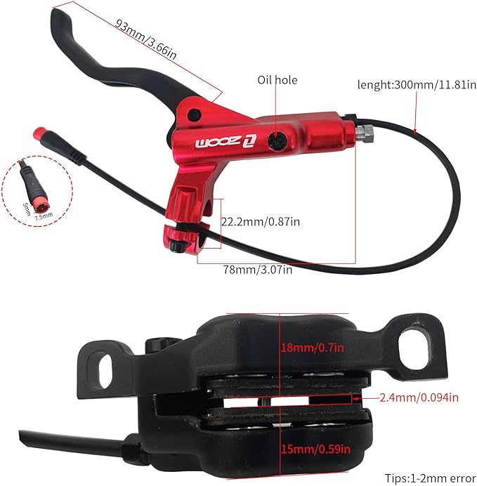 Zoom HB876E Hydraulic Disc Brakes Set 4-Pistons E-Bike Electric Power-OffHydraulic Brake Set with 180mm Rotors, Adapter Fit EBike Fat Bike Bicycle for Mountain Bike, Road Bike (Black)