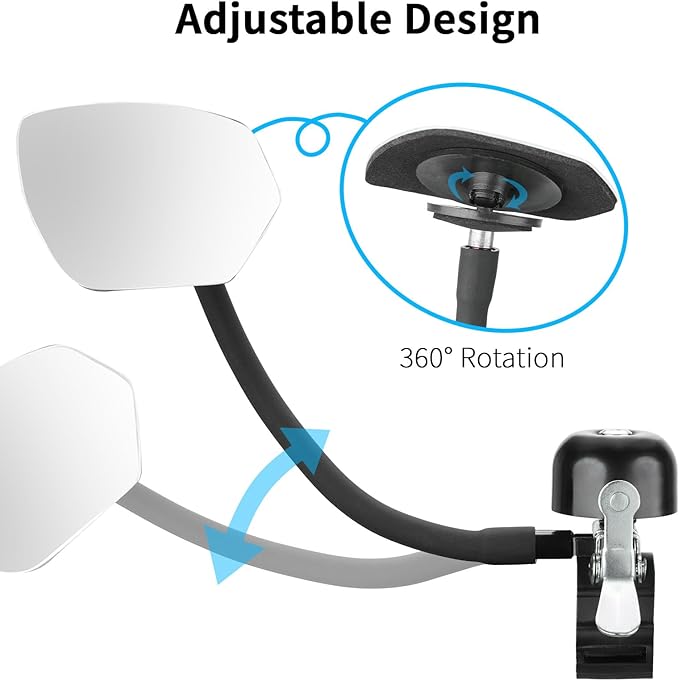 Bike Bell with Mirrors – 360° Adjustable Safety Bicycle Rear View Mirror, Scratch-Resistant Glass Lens, Universal Fit for MTB/Handlebars, Bike Accessories