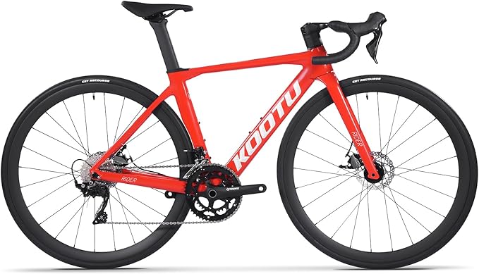 KOOTU Carbon Road Bike, T800 Lightweight Carbon Fiber Frame Racing Bicycle with Shimano 105 R7000 22 Speed Groupset and Mechanical Disc Brake for Adult