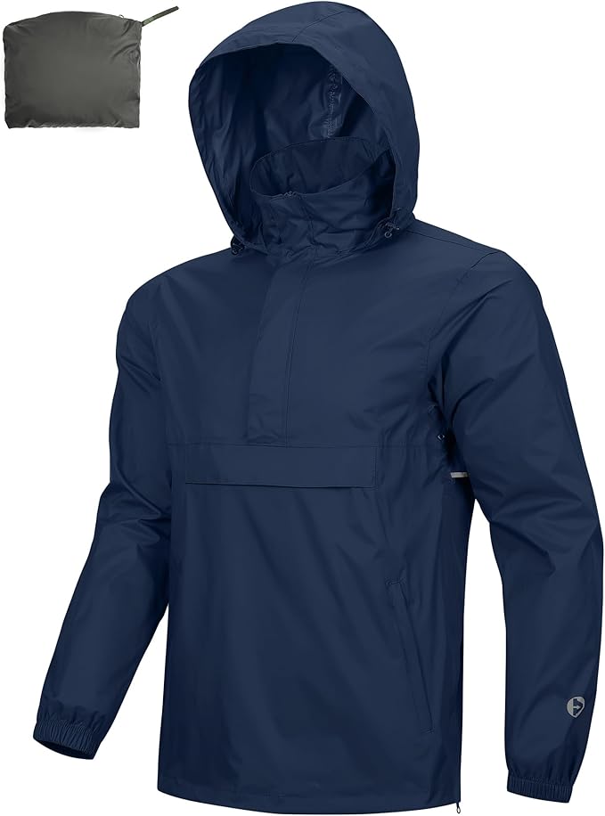 Outdoor Ventures Men's Rain Jacket Waterproof Lightweight Packable Rain Pullover for Hiking Golf Running