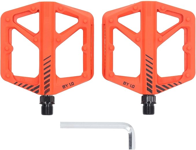 Cycle Pedal Nylon Fiber Enlarged Anti Slip Flat Platform Pedal for Road Mountain Cycle Lightweight Robust Durable Universal Fit 1 Pair (Orange)